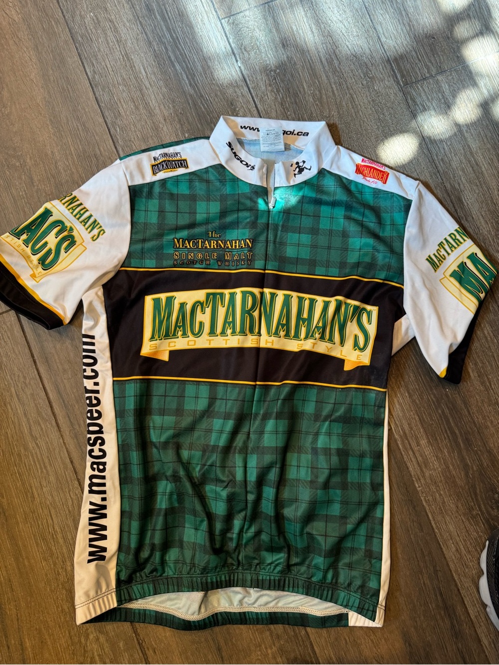 SUGOI Green Plaid Cycling Jersey MacTarnahan Beer Co. with Black /Yellow Accents